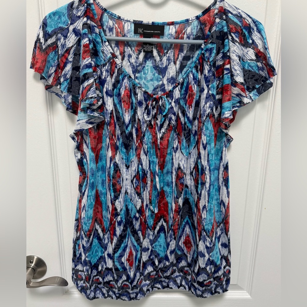 I.N.C. Colorful Women's Top, Size L, Flutter sleeves, Elastic waistband